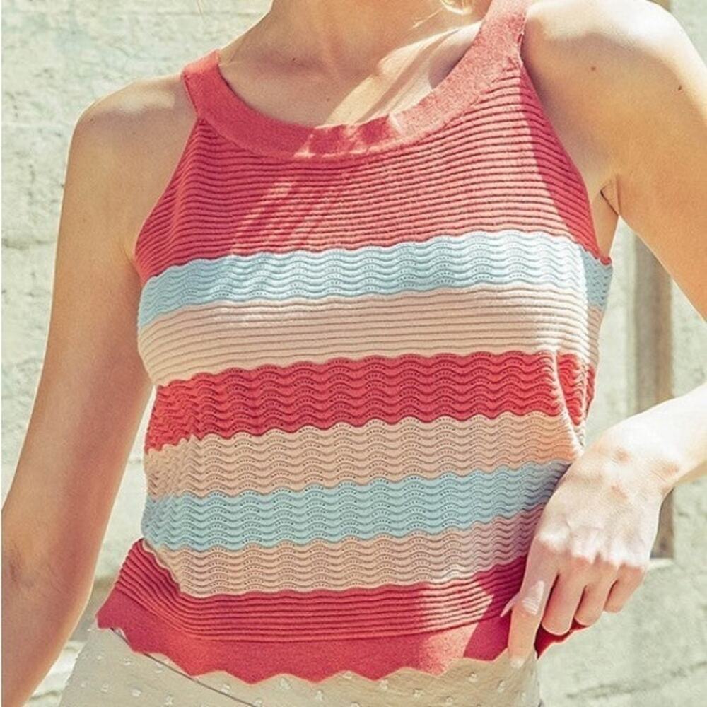 Kori America Festival Knit Woven Bohemian Western Coastal Cowgirl Tank Top Large